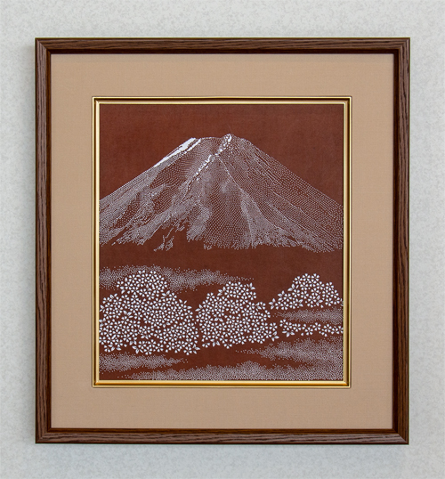 伊勢型紙の額：富士に桜