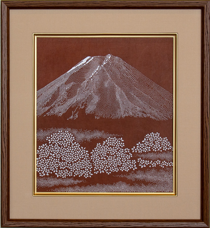 伊勢型紙の額：富士に桜