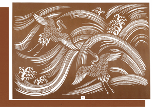 型紙付き図案-Ａ３-４２（波に鶴）
