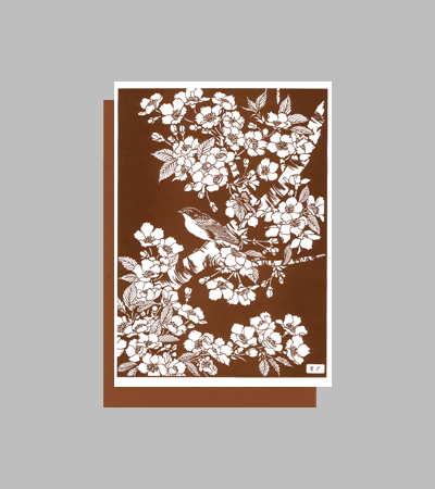 型紙付き図案-Ａ３-５（桜にキビタキ）