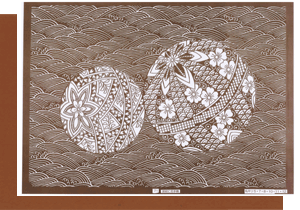 型紙付き図案-Ａ３-71（波紋に花手鞠）