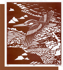 型紙付き図案-鳥-11（清流に川蝉）
