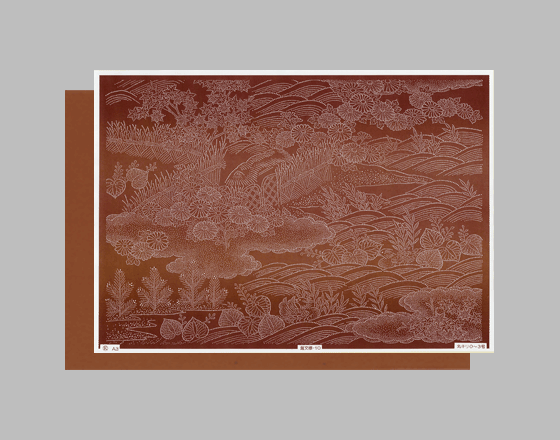 型紙付き図案：錐文様（Ａ３サイズ）10【青海波に水鳥（葵、菊、紅葉、柴垣）】