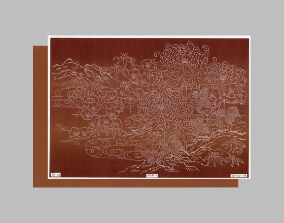 型紙付き図案：錐文様（Ａ３サイズ）12【流水に菊と梅】