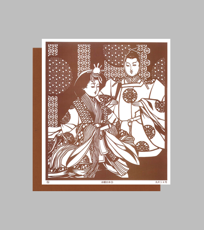 型紙付き図案：お雛さま-２３【親王と亀甲に霰文様】