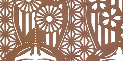 型紙付き図案-お雛さま-２６【民芸雛に麻葉と菊】部分拡大