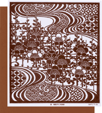 （切り絵用）型紙付き図案-30（梅格子に光琳波）