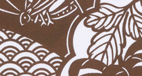型紙付き図案-雪輪シリーズ（１１月 菊とキリギリス）拡大