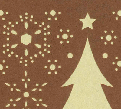 手彫りのポストカード「クリスマスツリー」部分拡大