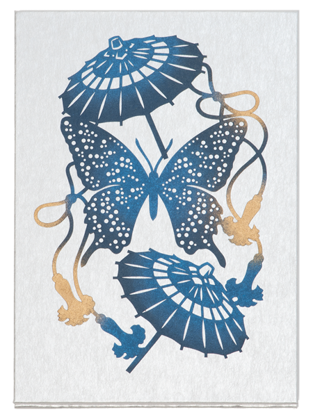 伊勢型紙の御朱印帳「蝶に和傘」（銀）